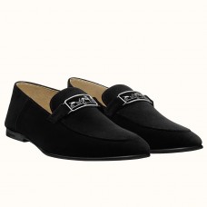 Hermes Men's Tenor Loafers In Black Suede Leather Hermes Men's Tenor Loafers In Black Suede Leather