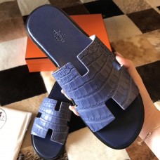 Hermes Izmir Sandals In Blue Matte Niloticus Crocodile Hermes Izmir Sandals In Blue Matte Niloticus Crocodile