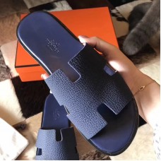 Hermes Izmir Sandals In Navy Blue Clemence Leather Hermes Izmir Sandals In Navy Blue Clemence Leather