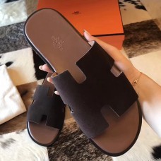 Hermes Izmir Sandals In Chocolate Suede Leather Hermes Izmir Sandals In Chocolate Suede Leather