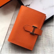 Hermes Bearn Mini Wallet In Orange Epsom Leather Hermes Bearn Mini Wallet In Orange Epsom Leather