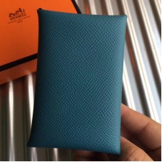 Hermes Calvi Card Holder In Blue Jean Epsom Leather Hermes Calvi Card Holder In Blue Jean Epsom Leather