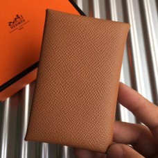 Hermes Calvi Card Holder In Gold Epsom Leather Hermes Calvi Card Holder In Gold Epsom Leather