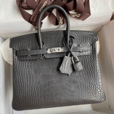 Hermes Birkin 25 Bag In Dark Grey Matte Alligator Crocodile Skin Hermes Birkin 25 Bag In Dark Grey Matte Alligator Crocodile Skin