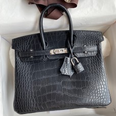 Hermes Birkin 25 Bag In Black Matte Alligator Crocodile Skin Hermes Birkin 25 Bag In Black Matte Alligator Crocodile Skin