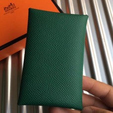 Hermes Calvi Card Holder In Green Epsom Leather Hermes Calvi Card Holder In Green Epsom Leather