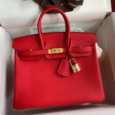 Hermes Birkin 25 Handmade Bag In Red Clemence Leather Hermes Birkin 25 Handmade Bag In Red Clemence Leather