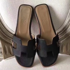 Hermes Oran Sandals In Black Epsom Leather Hermes Oran Sandals In Black Epsom Leather