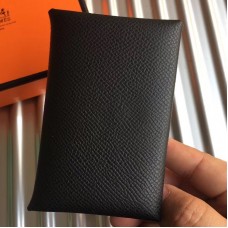 Hermes Calvi Card Holder In Black Epsom Leather Hermes Calvi Card Holder In Black Epsom Leather