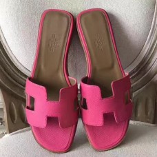 Hermes Oran Sandals In Rose Red Epsom Leather Hermes Oran Sandals In Rose Red Epsom Leather