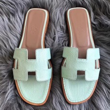 Hermes Oran Sandals In Aqua Lizard Leather Hermes Oran Sandals In Aqua Lizard Leather