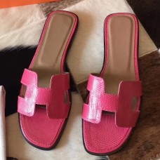 Hermes Oran Sandals In Rose Red Lizard Leather Hermes Oran Sandals In Rose Red Lizard Leather
