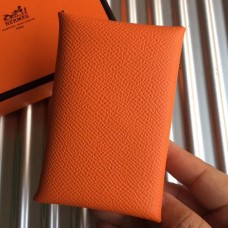 Hermes Calvi Card Holder In Orange Epsom Leather Hermes Calvi Card Holder In Orange Epsom Leather