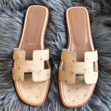Hermes Oran Sandals In Beige Ostrich Leather Hermes Oran Sandals In Beige Ostrich Leather