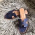 Hermes Oran Sandals In Blue Ostrich Leather