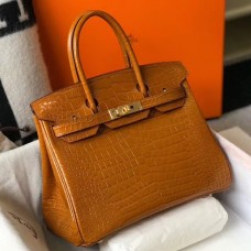 Hermes Birkin 25cm Bag In Gold Embossed Crocodile Leather Hermes Birkin 25cm Bag In Gold Embossed Crocodile Leather