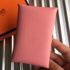 Hermes Calvi Card Holder In Pink Epsom Leather Hermes Calvi Card Holder In Pink Epsom Leather