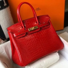 Hermes Birkin 25cm Bag In Red Embossed Crocodile Leather Hermes Birkin 25cm Bag In Red Embossed Crocodile Leather