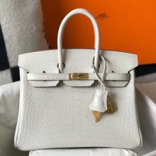 Hermes Birkin 25cm Bag In White Embossed Crocodile Leather Hermes Birkin 25cm Bag In White Embossed Crocodile Leather