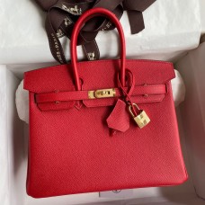 Hermes Birkin 25 Handmade Bag In Red Epsom Calfskin Hermes Birkin 25 Handmade Bag In Red Epsom Calfskin