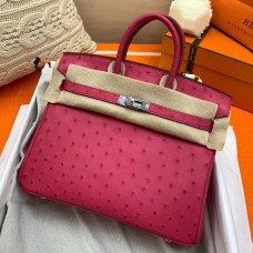Hermes Birkin 25 Handmade Bag In Rose Red Ostrich Leather Hermes Birkin 25 Handmade Bag In Rose Red Ostrich Leather
