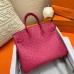 Hermes Birkin 25 Handmade Bag In Rose Red Ostrich Leather Hermes Birkin 25 Handmade Bag In Rose Red Ostrich Leather
