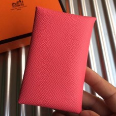 Hermes Calvi Card Holder In Rose Azalee Epsom Leather Hermes Calvi Card Holder In Rose Azalee Epsom Leather