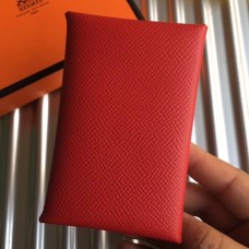 Hermes Calvi Card Holder In Red Epsom Leather Hermes Calvi Card Holder In Red Epsom Leather