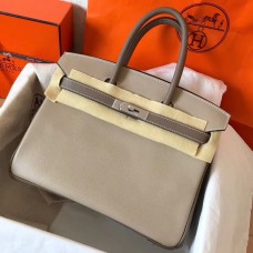 Hermes Birkin 30 Handmade Bicolor Bag In Grey Epsom Leather Hermes Birkin 30 Handmade Bicolor Bag In Grey Epsom Leather