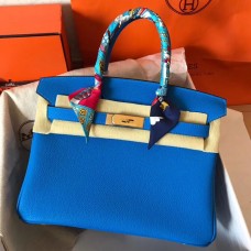 Hermes Birkin 30 Handmade Bag In Blue Clemence Leather Hermes Birkin 30 Handmade Bag In Blue Clemence Leather