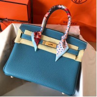 Hermes Birkin 30 Handmade Bag In Blue Jean Clemence Leather Hermes Birkin 30 Handmade Bag In Blue Jean Clemence Leather