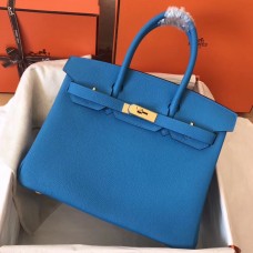 Hermes Birkin 30 Handmade Bag In Blue Zanzibar Clemence Leather Hermes Birkin 30 Handmade Bag In Blue Zanzibar Clemence Leather