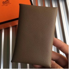 Hermes Calvi Card Holder In Taupe Epsom Leather Hermes Calvi Card Holder In Taupe Epsom Leather