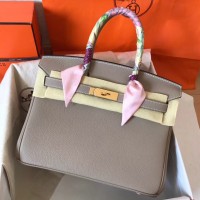Hermes Birkin 30 Handmade Bag In Grey Clemence Leather Hermes Birkin 30 Handmade Bag In Grey Clemence Leather
