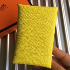 Hermes Calvi Card Holder In Yellow Epsom Leather Hermes Calvi Card Holder In Yellow Epsom Leather