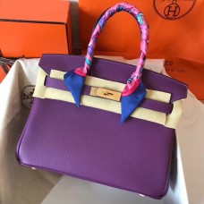 Hermes Birkin 30 Handmade Bag In Ultraviolet Clemence Leather Hermes Birkin 30 Handmade Bag In Ultraviolet Clemence Leather