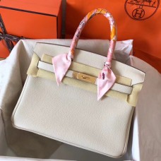 Hermes Birkin 30 Handmade Bag In White Clemence Leather Hermes Birkin 30 Handmade Bag In White Clemence Leather