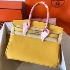 Hermes Birkin 30 Handmade Bag In Yellow Clemence Leather Hermes Birkin 30 Handmade Bag In Yellow Clemence Leather