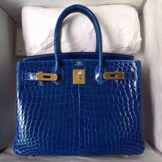 Hermes Birkin 30 Bag In Blue Electric Crocodile Niloticus Skin Hermes Birkin 30 Bag In Blue Electric Crocodile Niloticus Skin