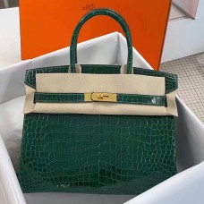 Hermes Birkin 30 Bag In Green Crocodile Porosus Shiny Skin Hermes Birkin 30 Bag In Green Crocodile Porosus Shiny Skin