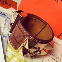 Hermes Brown Crocodile Collier de Chien Bracelet Size S Hermes Brown Crocodile Collier de Chien Bracelet Size S