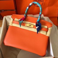 Hermes Birkin 30 Handmade Bag In Orange Epsom Leather Hermes Birkin 30 Handmade Bag In Orange Epsom Leather