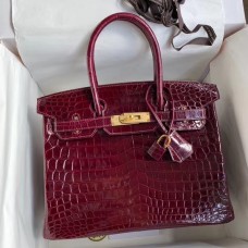 Hermes Birkin 30 Handmade Bag In Bordeaux Crocodile Niloticus Shiny Hermes Birkin 30 Handmade Bag In Bordeaux Crocodile Niloticus Shiny